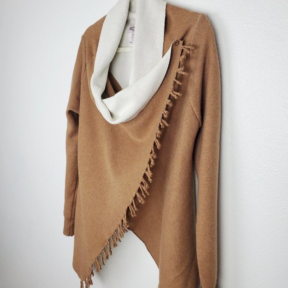 Oliver Boho Fringe Drape Cardigan Jacket Tan/Ivory - Picture 2 of 11